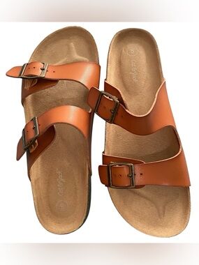 Cat & Jack Cognac Two Strap Slides Sandals